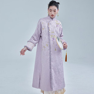 陌遇2025秋冬新款中国风复古改良水貂毛镶边夹棉旗袍新中式连衣裙