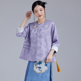 侧开襟圆领旗袍唐装 中国风改良版 茶服上衣日常 新款 陌遇2025年秋季