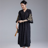 素改良交领茶服复古气质提花连衣裙 汉元 陌遇2025年秋季 中国风新款