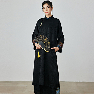 陌遇原创2025秋冬民国风新款改良提花缎大码旗袍新中式复古连衣裙