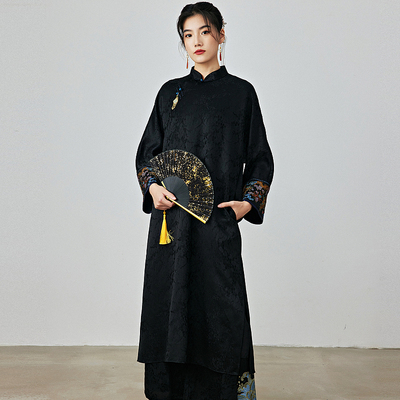 陌遇民国风新款提花缎旗袍连衣裙