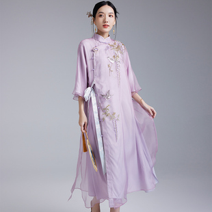 陌遇2025夏季新款中国风改良汉元素100%真丝大码旗袍新中式连衣裙