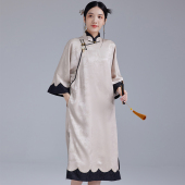 陌遇2025年春夏新款 连衣裙 复古改良盘扣醋酸撞香云纱旗袍裙新中式