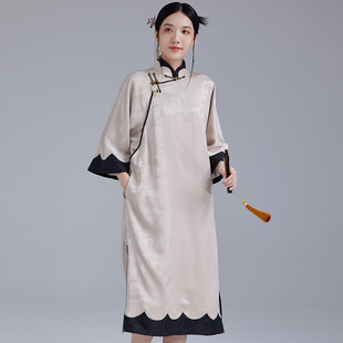 陌遇2025年春夏新款复古改良盘扣醋酸撞香云纱旗袍裙新中式连衣裙