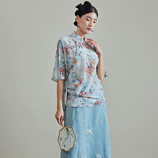 陌遇桑蚕丝2025夏季新款复古印花新中式改良旗袍上衣马面裙搭配