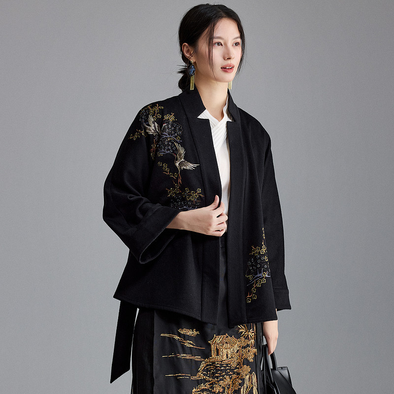 陌遇原创秋冬新款 汉元素交领绣花束腰茶服上衣 新中式羊毛呢外套,女装/女士精品,上衣,淘宝优惠券,粉丝福利购,淘宝优惠卷