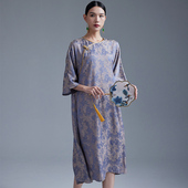 连衣裙 中国风改良提花缎圆领宽松茶服旗袍中式 陌遇2025年夏季 新款