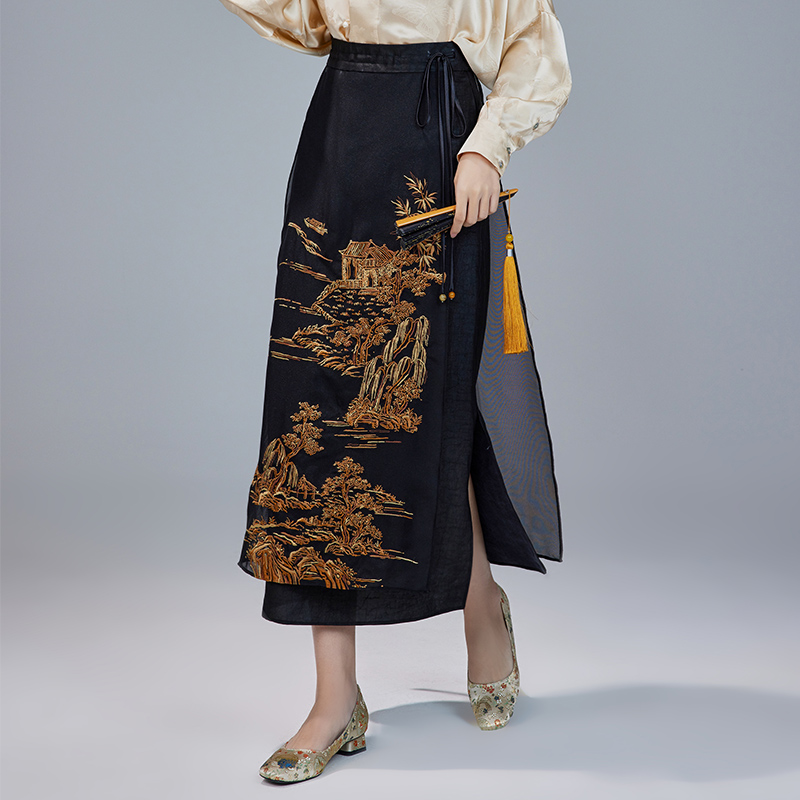 陌遇2021早秋新款原创香云纱刺绣