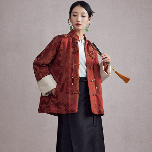 陌遇提花缎2022年唐装棉服外套