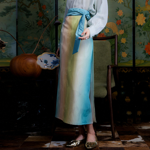 陌遇丨落霞丨秋季新款中长款半身裙提花缎改良汉服一片式宋制旋裙