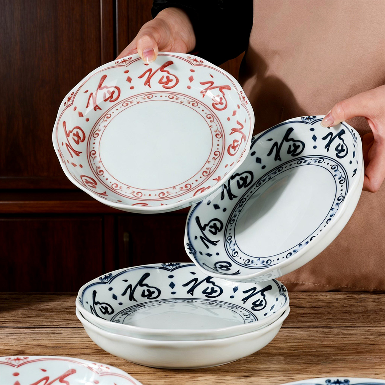 复古福字陶瓷盘子中式家用圆盘加厚高颜值餐盘新款釉下彩精致菜盘,餐饮具,盘,淘宝优惠券,粉丝福利购,淘宝优惠卷