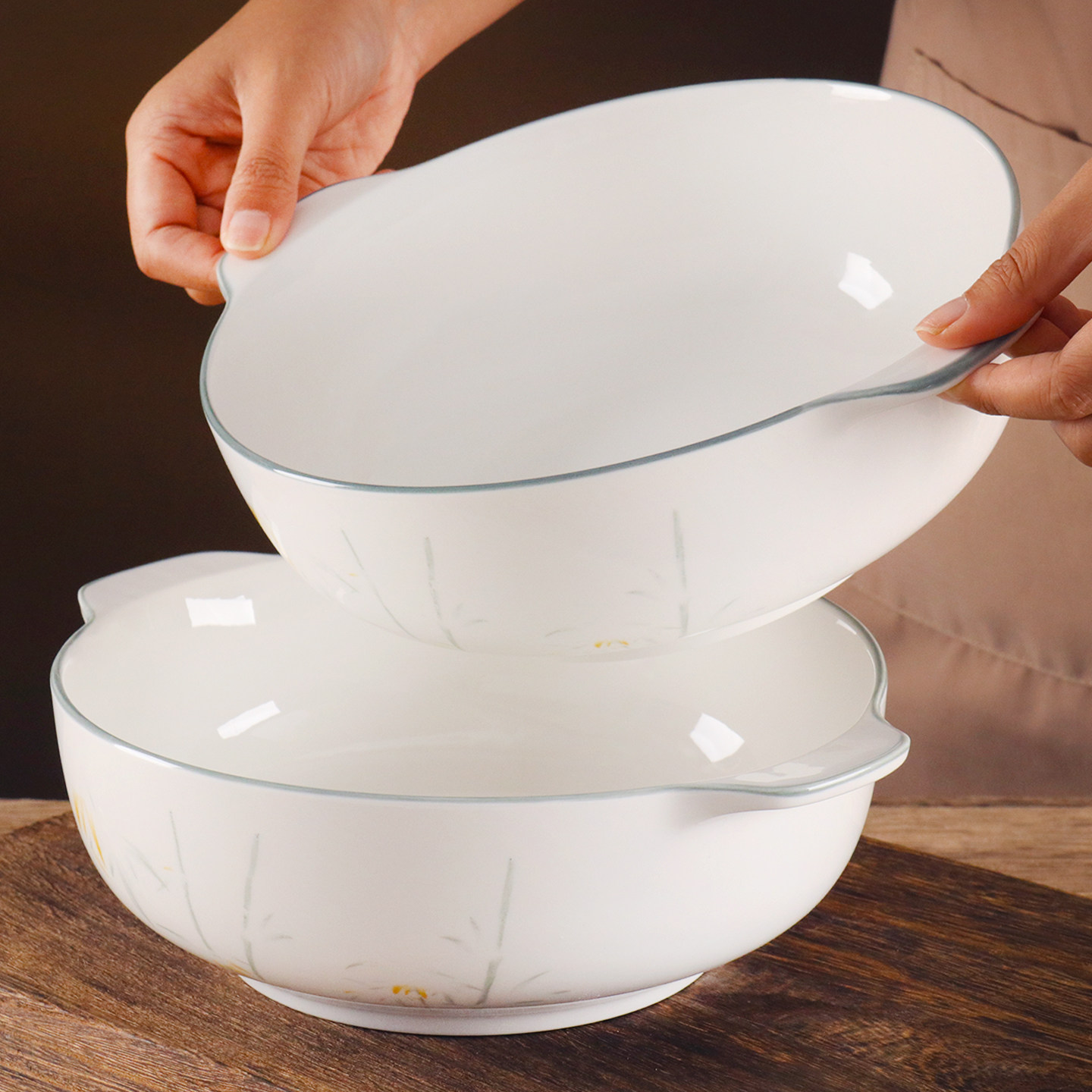 双耳汤碗陶瓷釉下彩加厚防烫汤盆