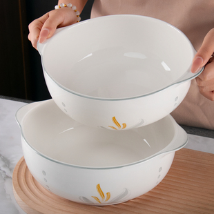 陶瓷釉下彩银装 创意大汤盆 素裹家用双耳汤碗10.5英寸盛汤2025新款