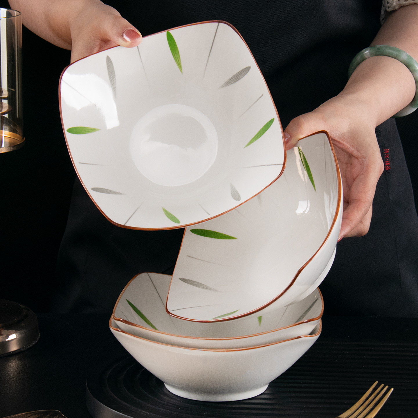 家用8英寸陶瓷咏柳八方斗四角碗