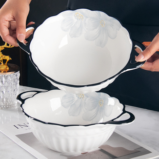 东日海棠镂空双耳碗10.5英寸陶瓷2025新款 家用大汤碗大号南瓜碗