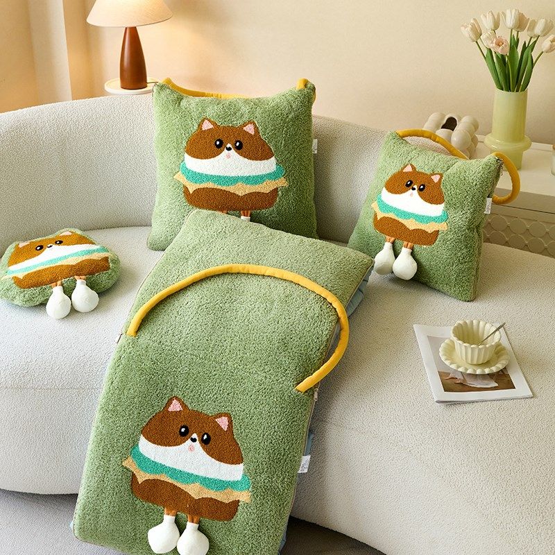 卡通/毛巾绣 抱枕被子两用二合一车用午睡毯子2025新款靠枕枕头被