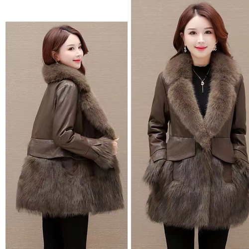 保暖皮毛一体派克服女外套