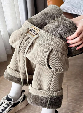 加绒加厚雪尼尔阔腿裤女2025秋冬季新款宽松妈妈大码保暖直筒裤子