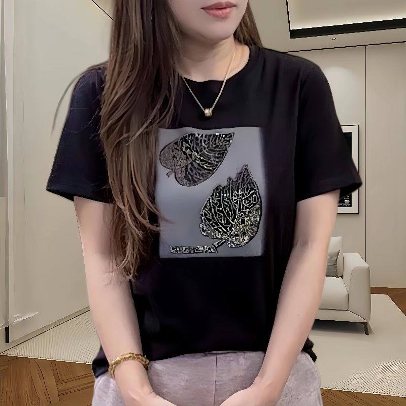 纯棉t恤女2025新款宽松大码显瘦短袖上衣中年妈妈夏装减龄体恤衫