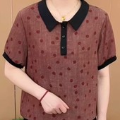 中老年妈妈夏装 T恤上衣女 宽松显瘦POLO短袖 翻领小衫 洋气2025新款