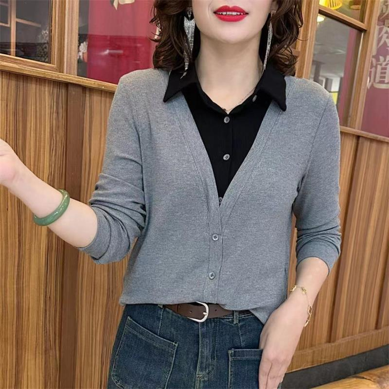 德绒妈妈装polo假两件t恤女