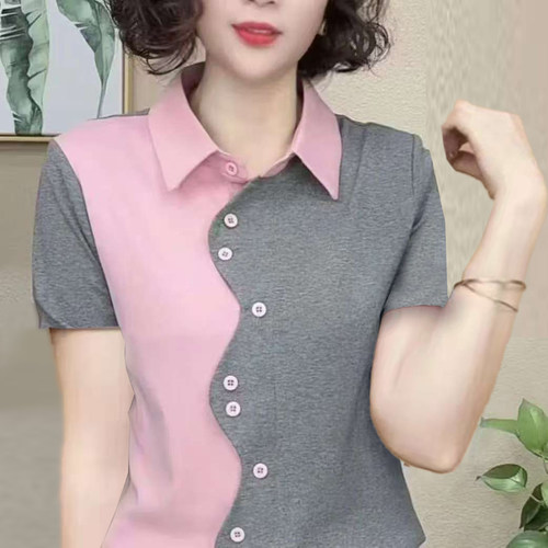 中年妈妈夏装翻领短袖t恤女士