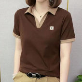 宽松大码 夏季 女士显瘦翻领上衣 中年妈妈polo衫 夏装 短袖 t恤女新款