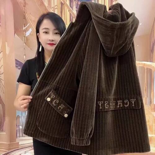 休闲连帽外衣宽松妈妈上衣