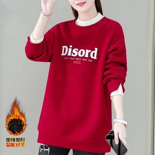 加绒长袖卫衣女洋气加厚上衣