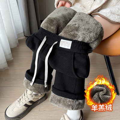 大码妈妈雪尼尔显瘦直筒裤女