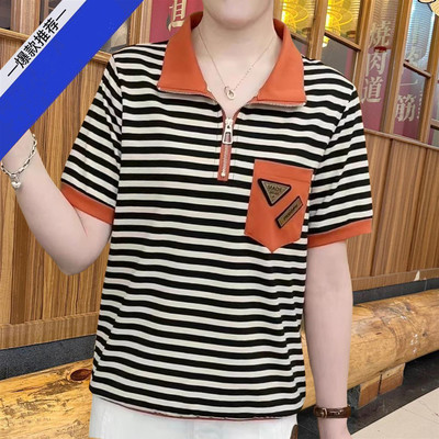 拉链半开领套头中年女上衣