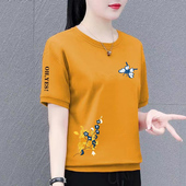 t恤女士装 洋气大码 2025年新款 短袖 夏季 中年妈妈宽松小衫 夏装 上衣