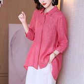 上衣中老年气质纯棉衬衫 夏季 显瘦七分袖 洋气衬衣大码 女 棉麻妈妈装