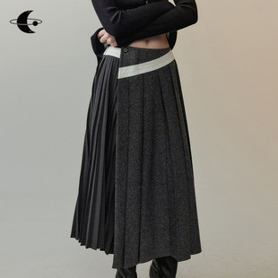 棱褶逸韵 00创世纪元 斜门襟拼接设计百褶两穿长半裙