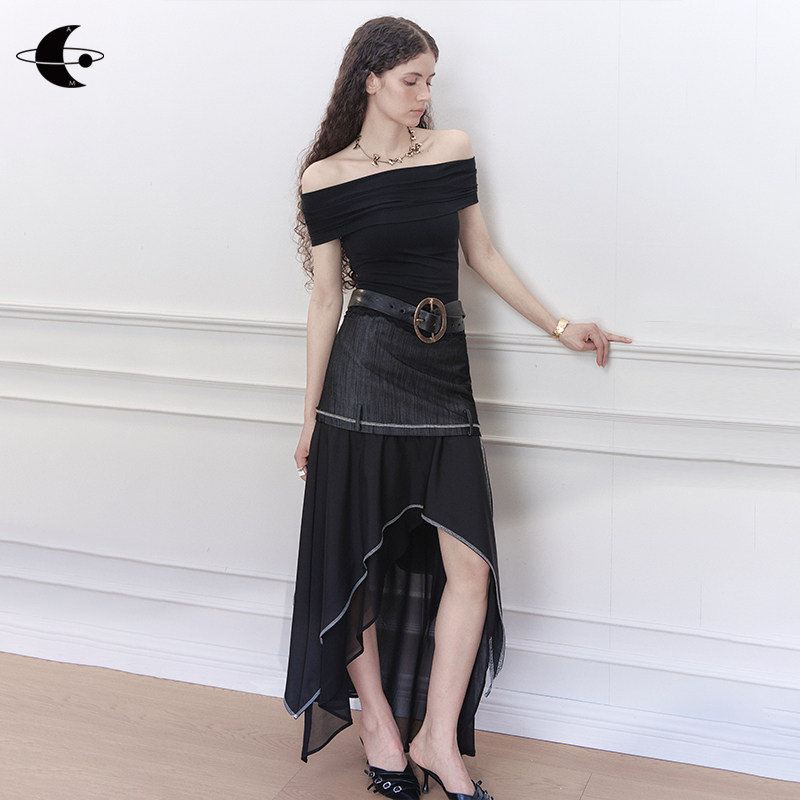创世纪元【织影漫曳】气质系A字半身裙女夏薄款仿牛仔不规则半裙图片