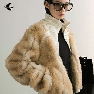00创世纪元 绒织絮语 针织拼接 皮草外套 短款