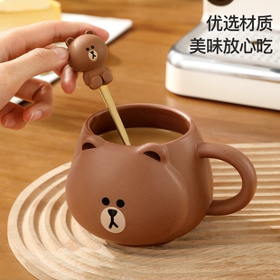 布朗熊可爱杯子马克杯可爱卡通儿童陶瓷浮雕女生水杯轻奢家用杯