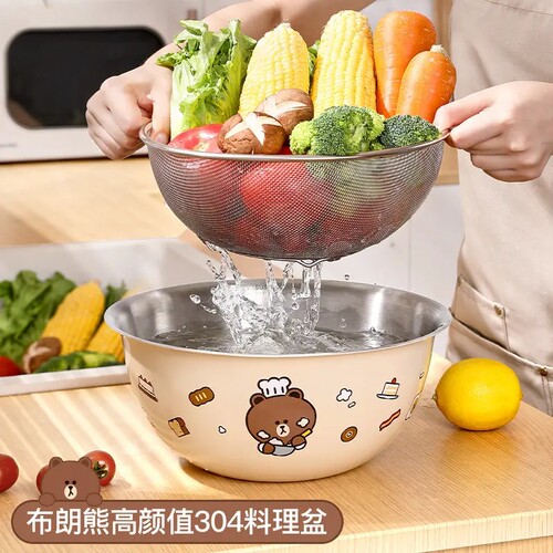 不锈钢盆加厚食品级和面盆沥水篮家用厨房料理盆多功能洗菜拌菜盆