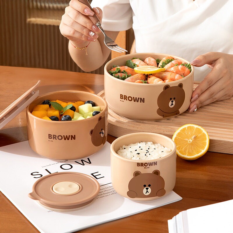 陶瓷保鲜饭盒微波炉加热密封饭盒上班族餐具小学生专用便当盒套装