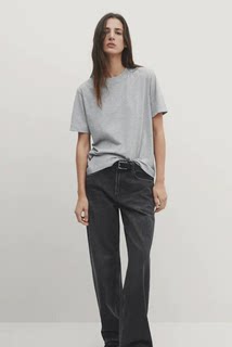 Massimo Dutti meay2024女装基础款简约灰亲肤纯棉男友款圆领T恤