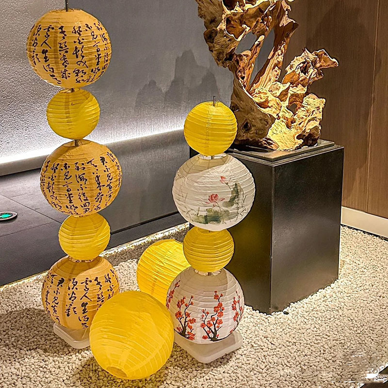 中秋节氛围布置发光灯笼立柱摆件