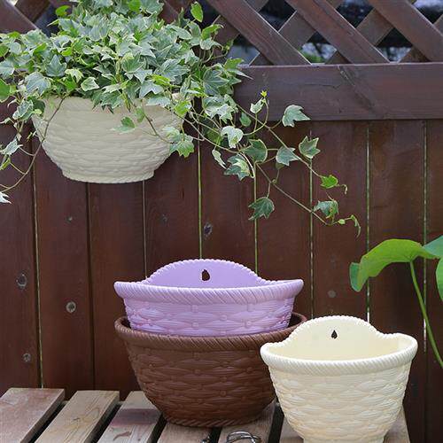 壁挂盆藤编垂吊盆墙壁悬挂盆多肉绿植挂篮盆半圆塑料挂式大号花盆