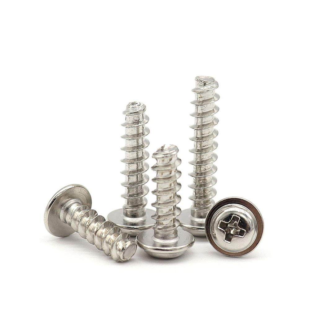M2M3M4镀镍十字圆头带介自攻平尾螺丝3.5带垫盘头螺钉*4x5x6x8x10