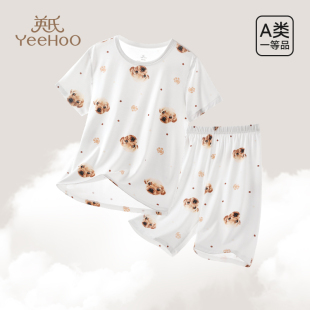 优可丝透气家居服2025年新款 英氏儿童睡衣男女童短袖 薄款 套装 短裤