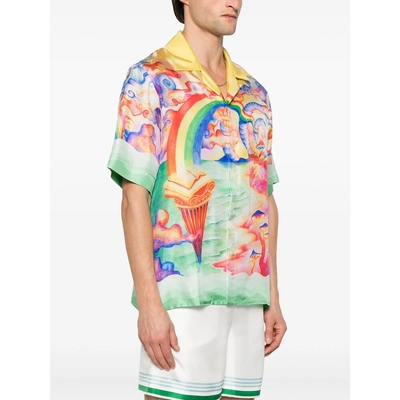 casablanca 25s 彩虹幻像 夏威夷度假英伦风丝绸百搭男女短袖衬衫