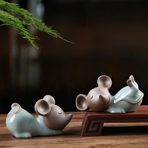 陶瓷十二生肖鼠客厅摆件吉祥物小来书招财茶宠居家桌面礼物