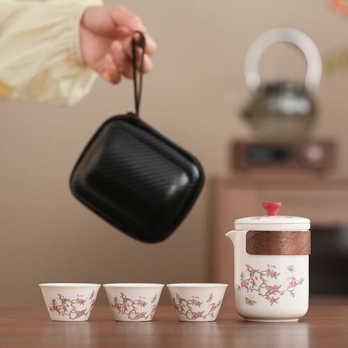 户外旅行茶具套装一壶三杯便携式陶瓷快客杯泡茶壶茶杯外出携带包