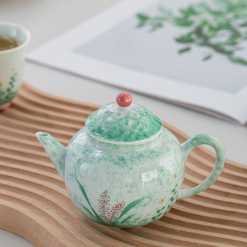 陶瓷手绘蒹葭茶壶中号过滤泡茶壶家用单壶功夫茶具釉下彩