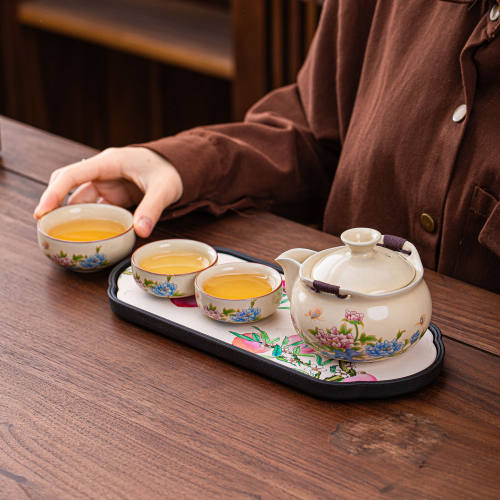 采购产品黄如窑旅行茶具，一壶，三杯，手持壶，茶杯，户外便携茶