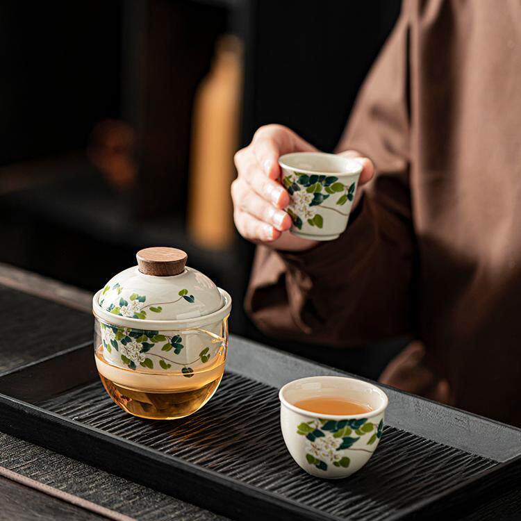 草木灰旅行茶具套组户外露营泡茶装备可携式收纳出差泡茶壶茶杯